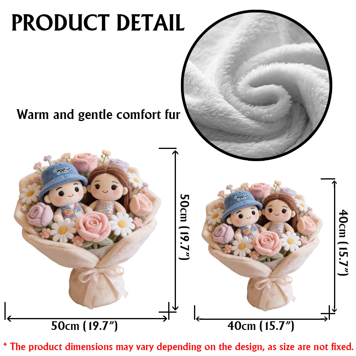 Lovely Couple Flowers Red Roses Bouquet - Personalized Couple Faux Fur Shaped Pillow