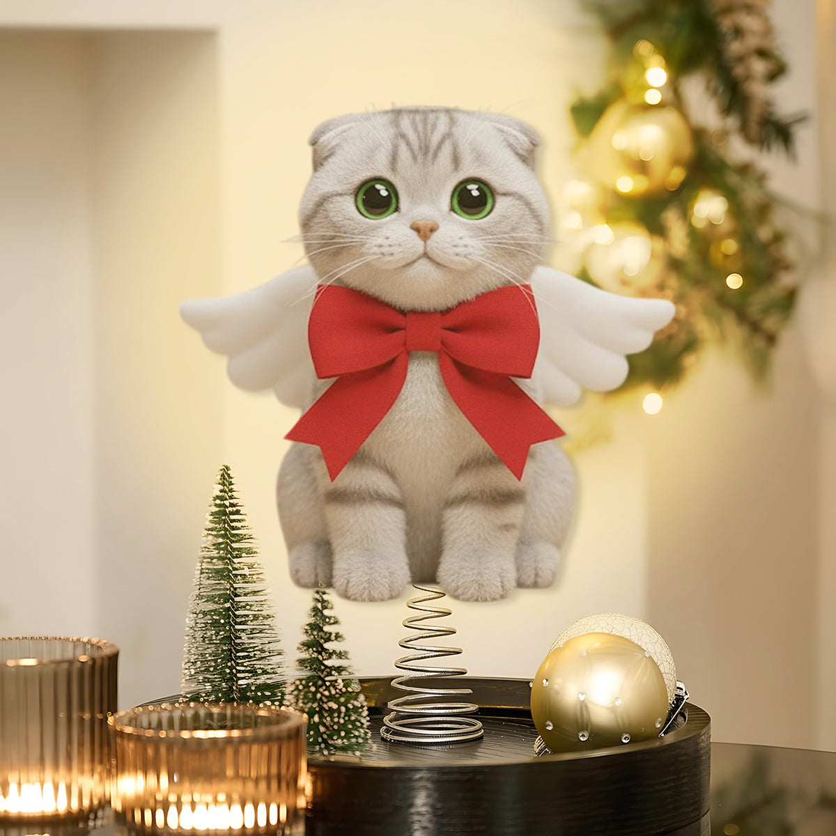 Merry Christmas - Personalized Cat LED Light Tree Topper