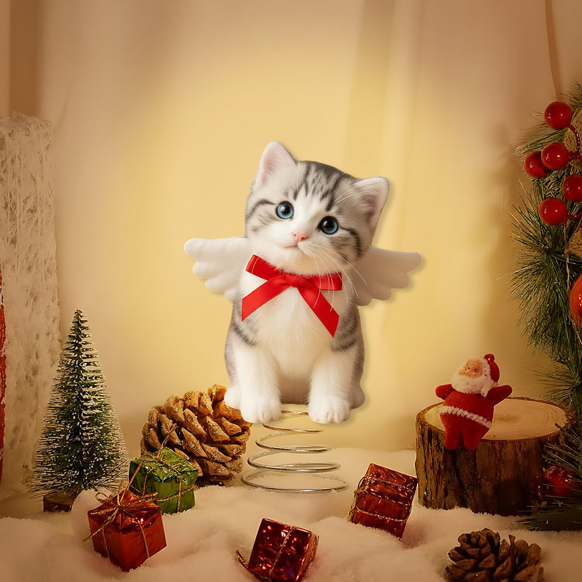 Merry Christmas - Personalized Cat LED Light Tree Topper