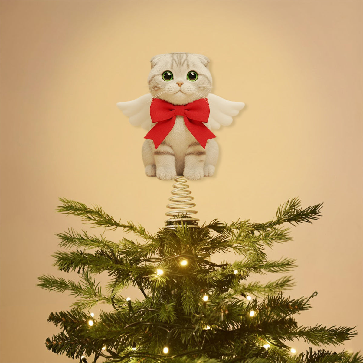 Merry Christmas - Personalized Cat LED Light Tree Topper