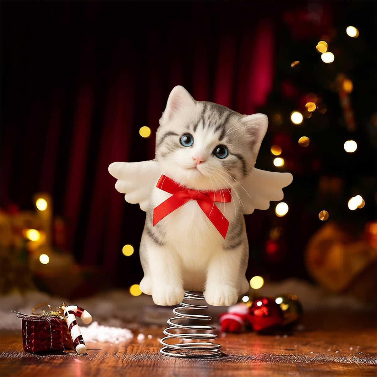 Merry Christmas - Personalized Cat LED Light Tree Topper