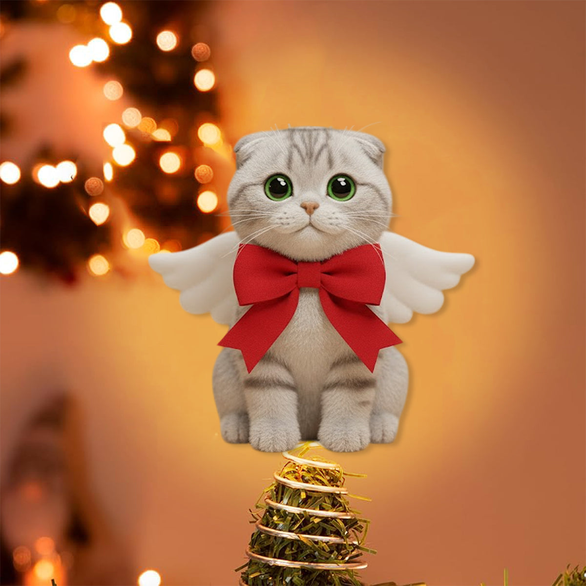 Merry Christmas - Personalized Cat LED Light Tree Topper