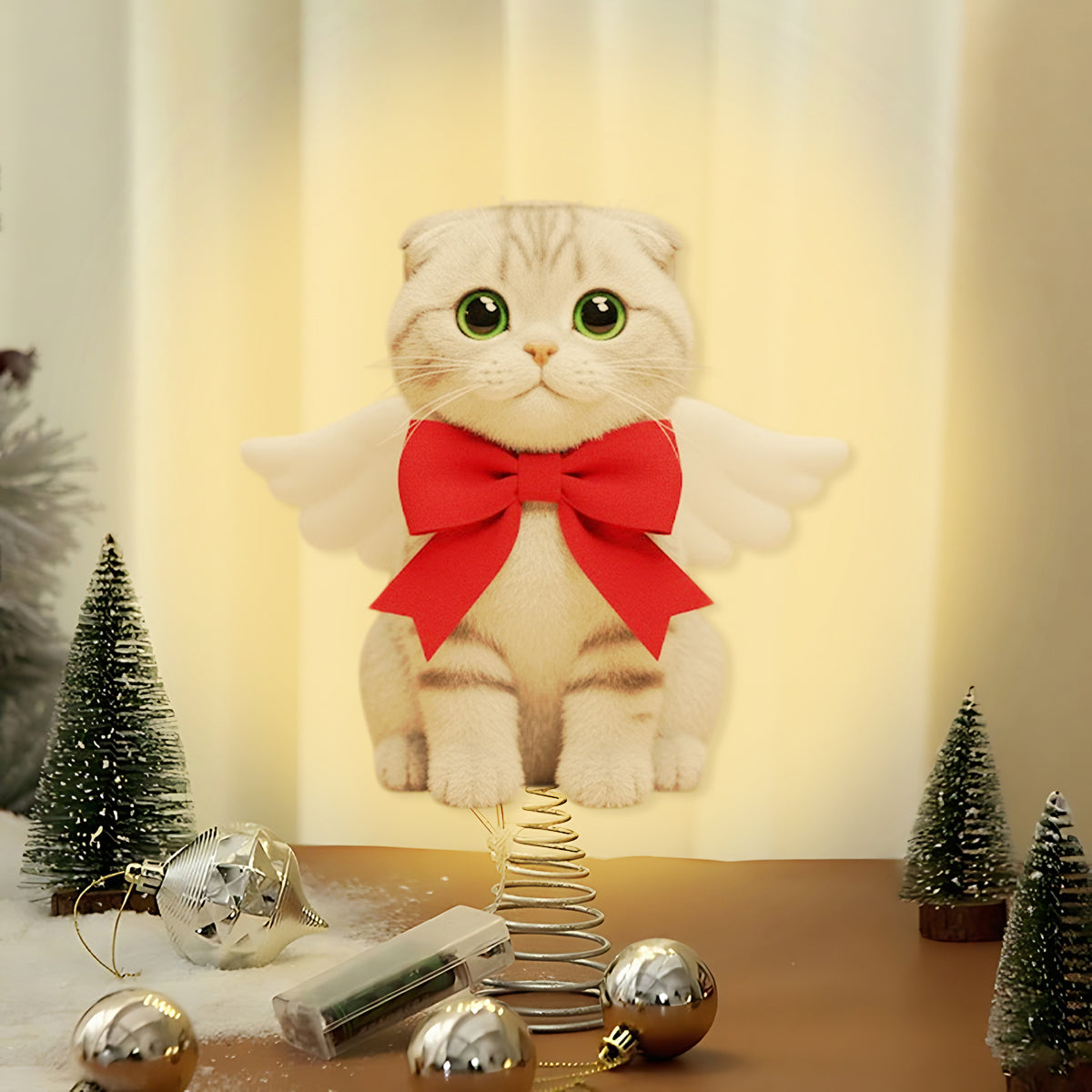 Merry Christmas - Personalized Cat LED Light Tree Topper