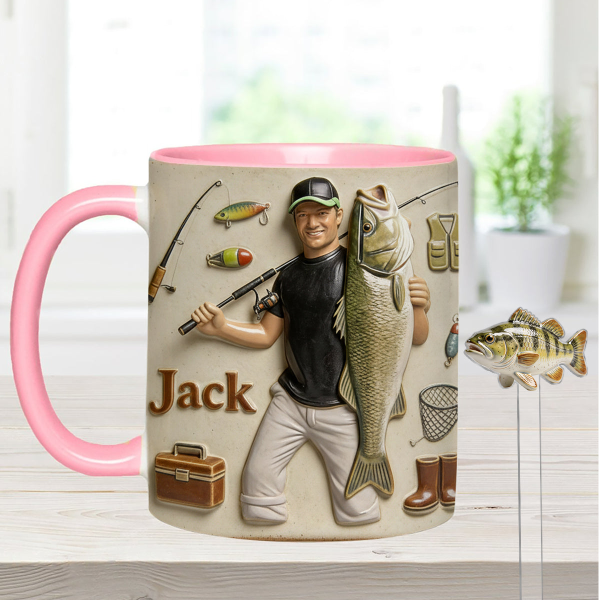 Love Fishing - Personalized Fishing Set Accent Mug with Acrylic Stirrers