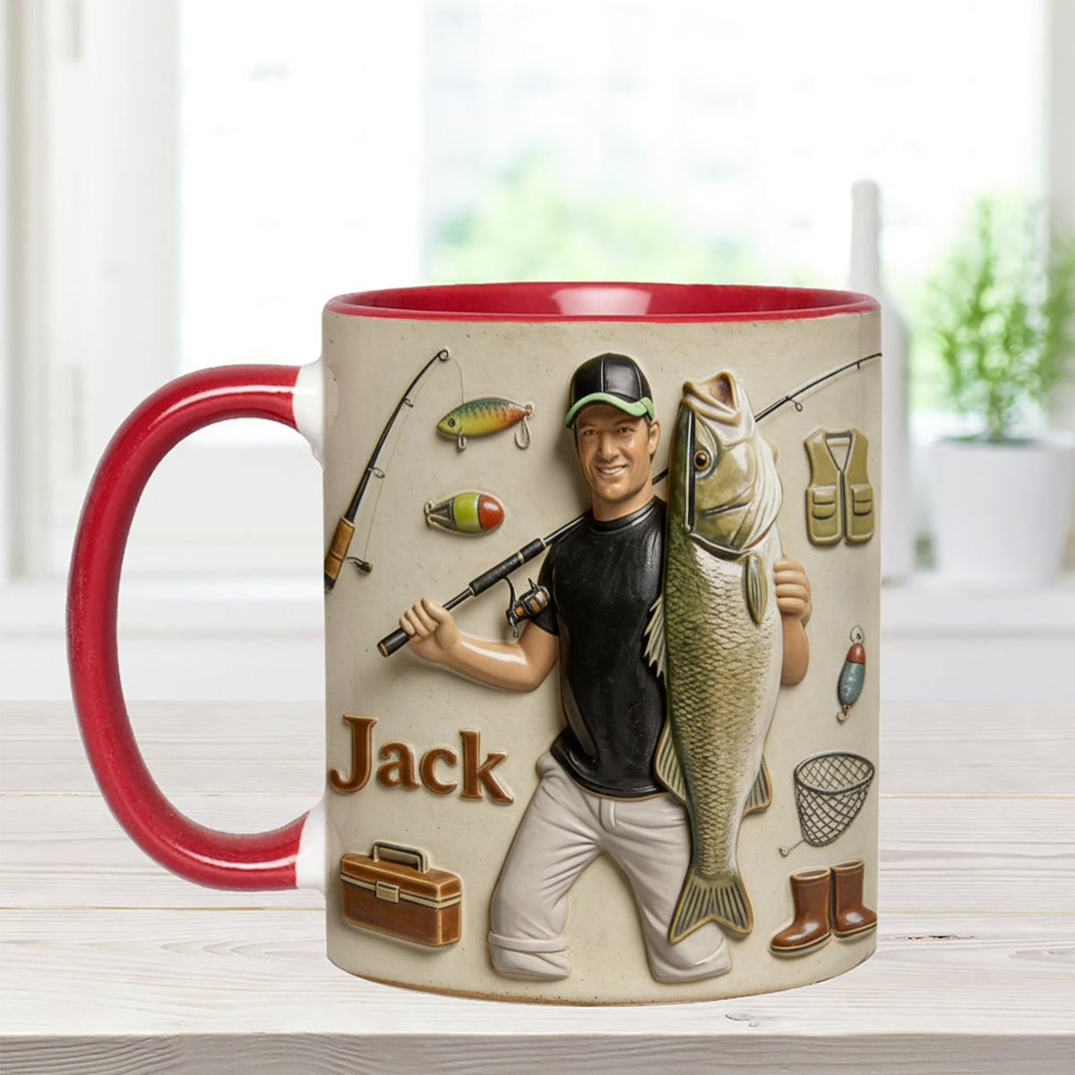 Love Fishing - Personalized Fishing Set Accent Mug with Acrylic Stirrers