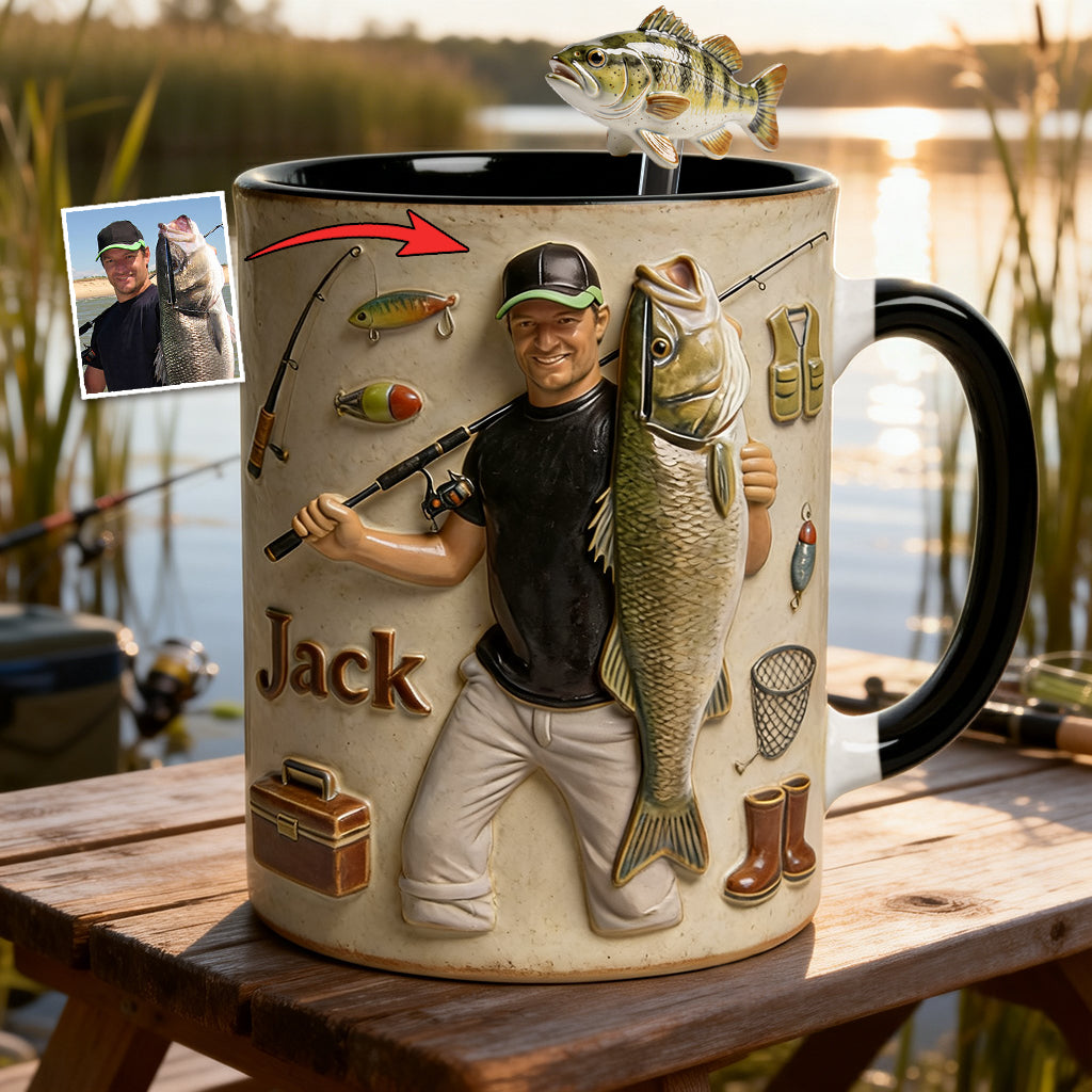 Love Fishing - Personalized Fishing Set Accent Mug with Acrylic Stirrers