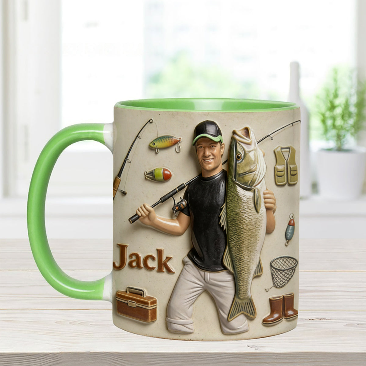 Love Fishing - Personalized Fishing Set Accent Mug with Acrylic Stirrers