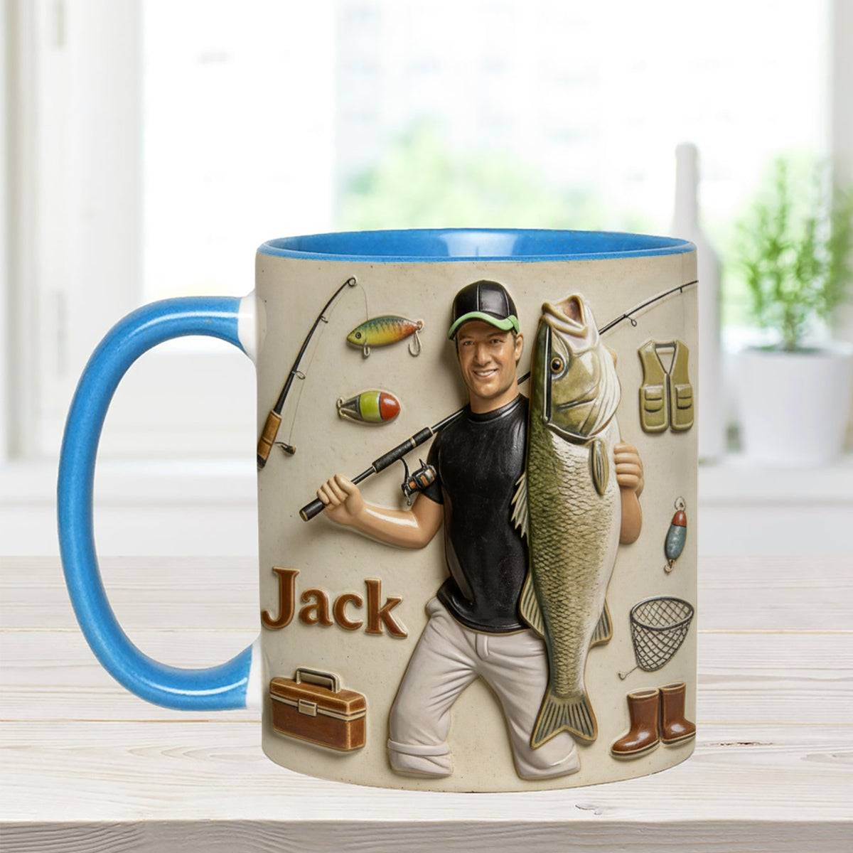 Love Fishing - Personalized Fishing Set Accent Mug with Acrylic Stirrers