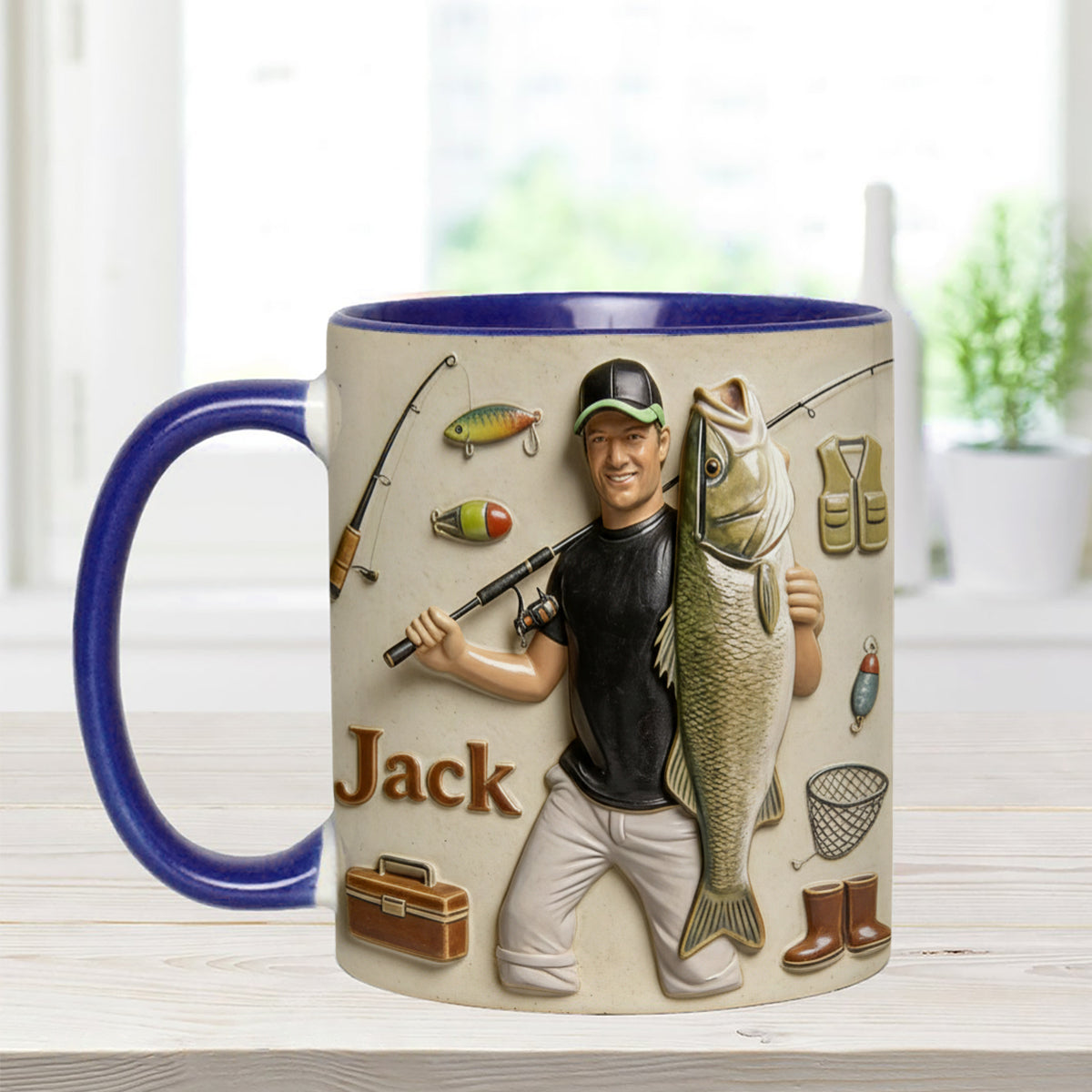 Love Fishing - Personalized Fishing Set Accent Mug with Acrylic Stirrers