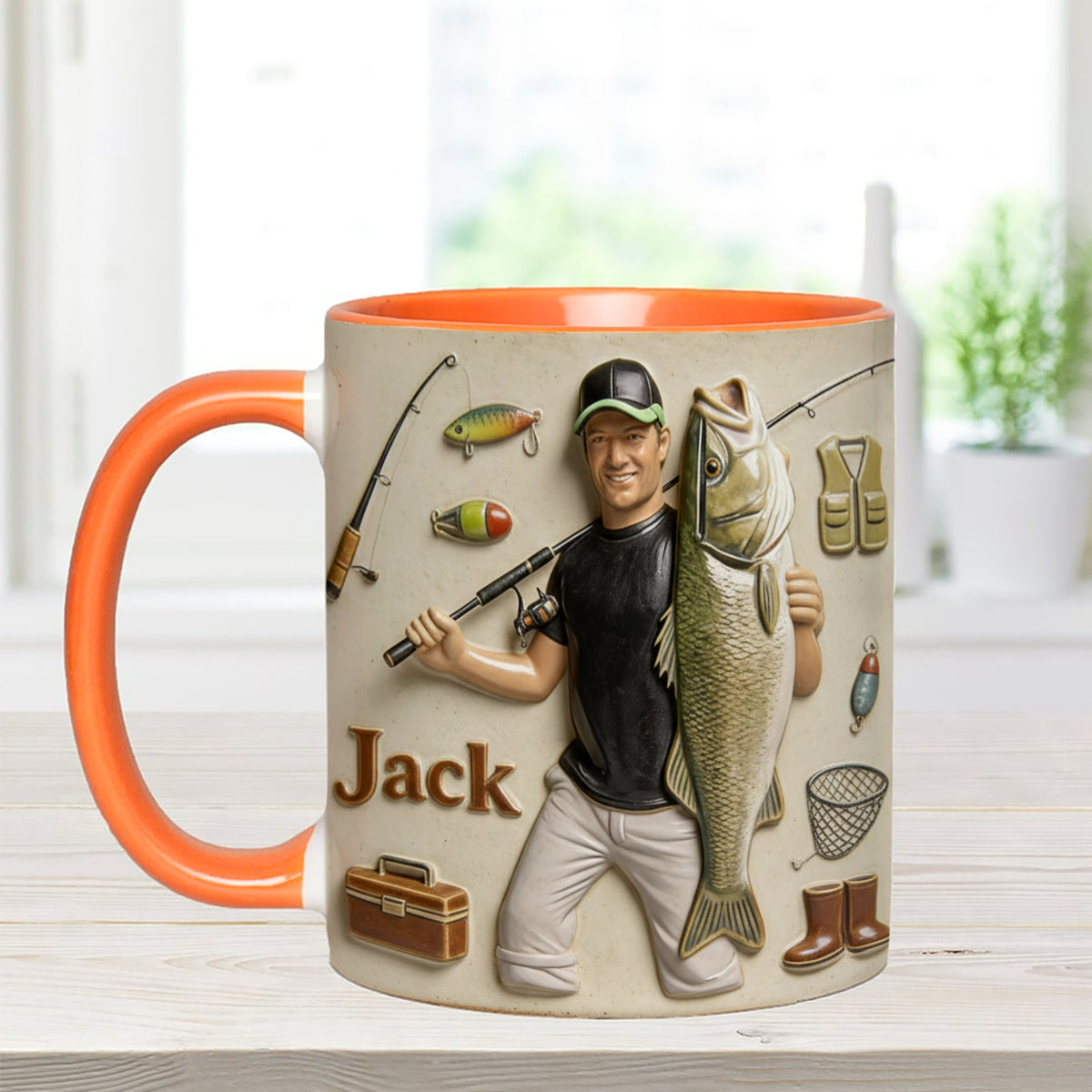 Love Fishing - Personalized Fishing Set Accent Mug with Acrylic Stirrers