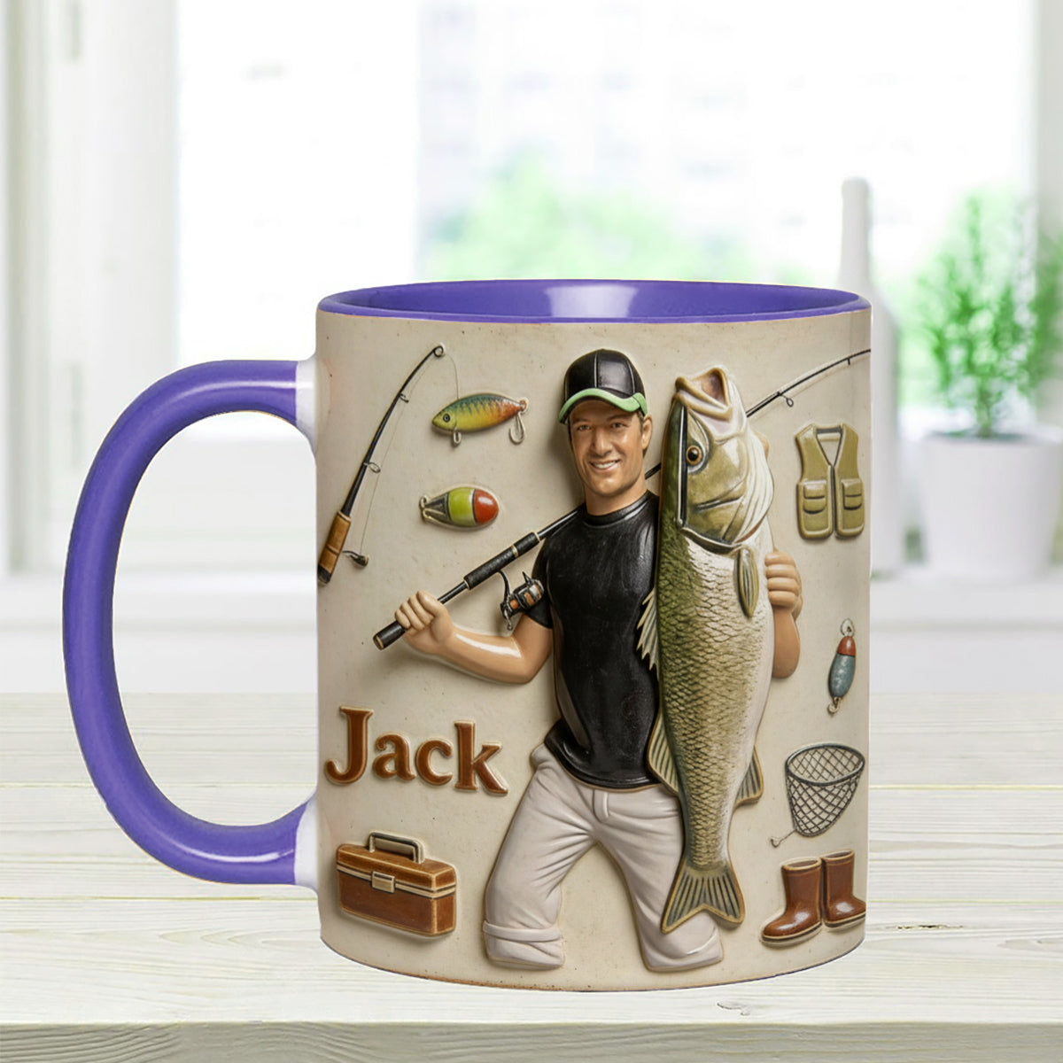 Love Fishing - Personalized Fishing Set Accent Mug with Acrylic Stirrers
