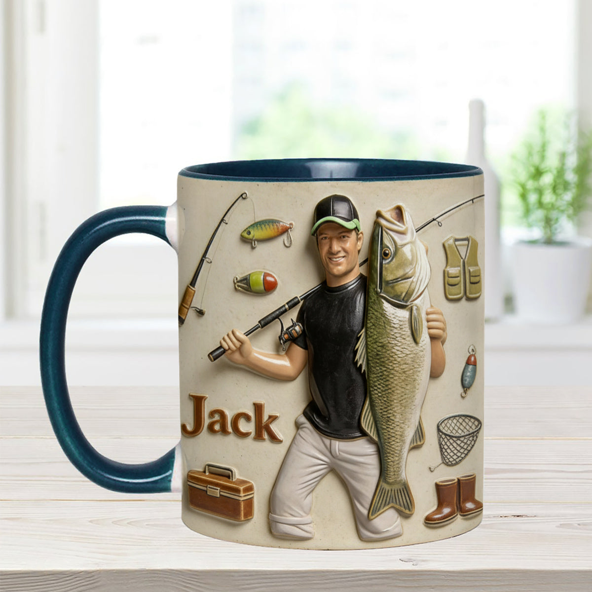 Love Fishing - Personalized Fishing Set Accent Mug with Acrylic Stirrers