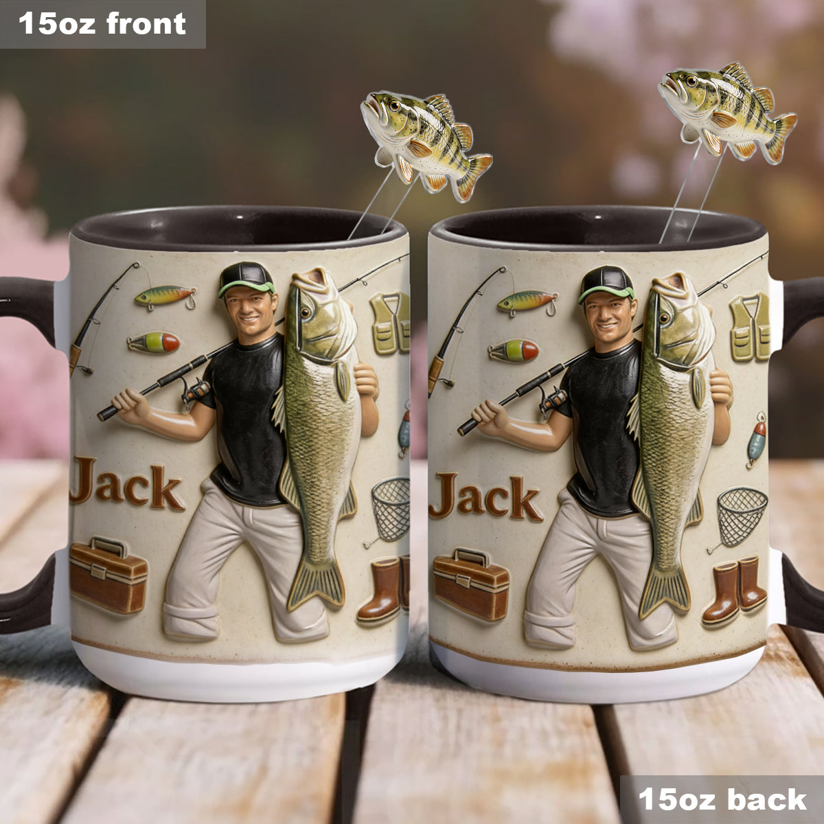 Love Fishing - Personalized Fishing Set Accent Mug with Acrylic Stirrers