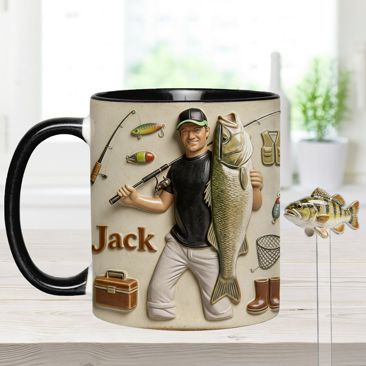 Love Fishing - Personalized Fishing Set Accent Mug with Acrylic Stirrers