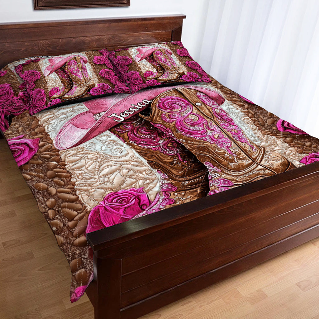 Bottes de cowgirl roses - Ensemble de courtepointe de cowgirl personnalisé