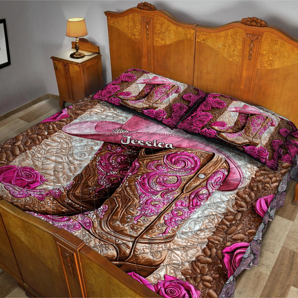 Bottes de cowgirl roses - Ensemble de courtepointe de cowgirl personnalisé