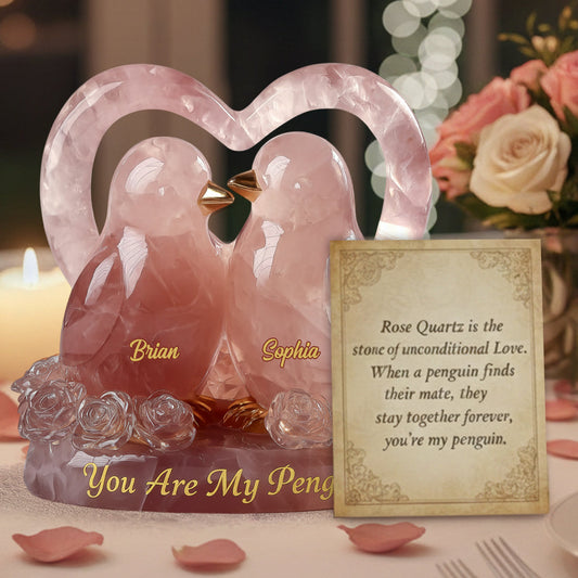 You Are My Penguin, Rose Quartz Styled Penguin Couple - Personalized Couple Custom Shaped Acrylic Plaque