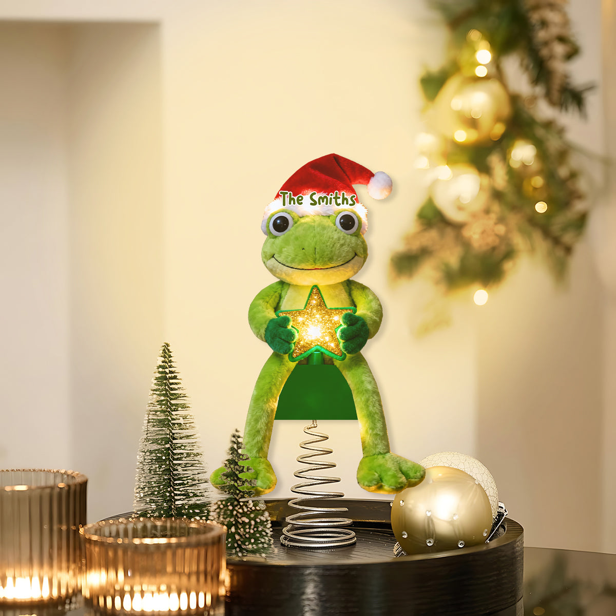 Décoration de sapin lumineuse LED grenouille personnalisée - Vert Noël -