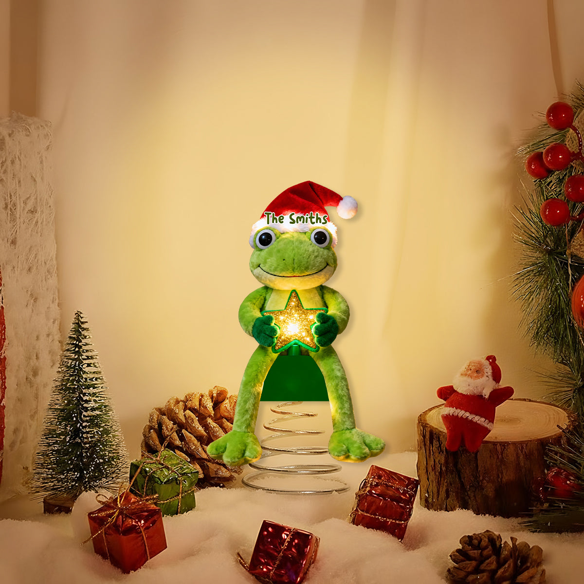 Décoration de sapin lumineuse LED grenouille personnalisée - Vert Noël -