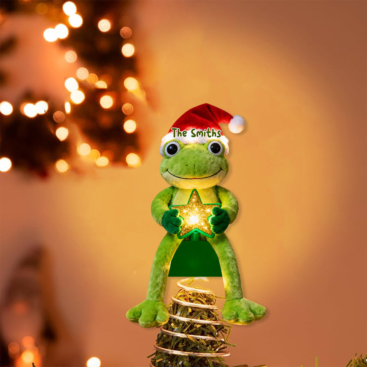 Décoration de sapin lumineuse LED grenouille personnalisée - Vert Noël -