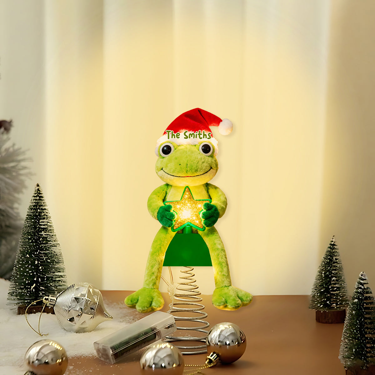 Décoration de sapin lumineuse LED grenouille personnalisée - Vert Noël -