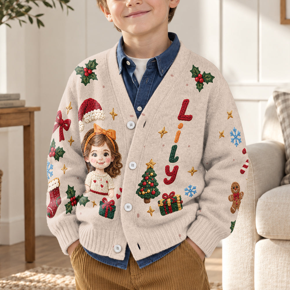 Custom Photo Cute Kid - Personalized Kid Cardigan Sweater