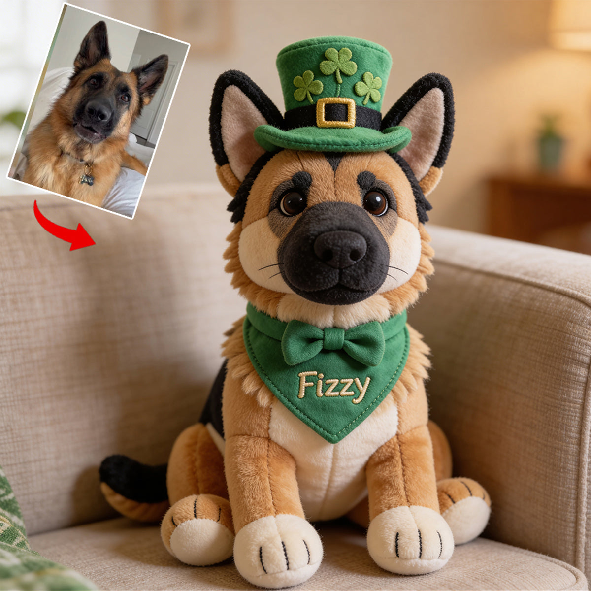 Custom Any Photo - Celebrate St. Patrick's Day - Personalized Dog Premium Faux Fur Pillow