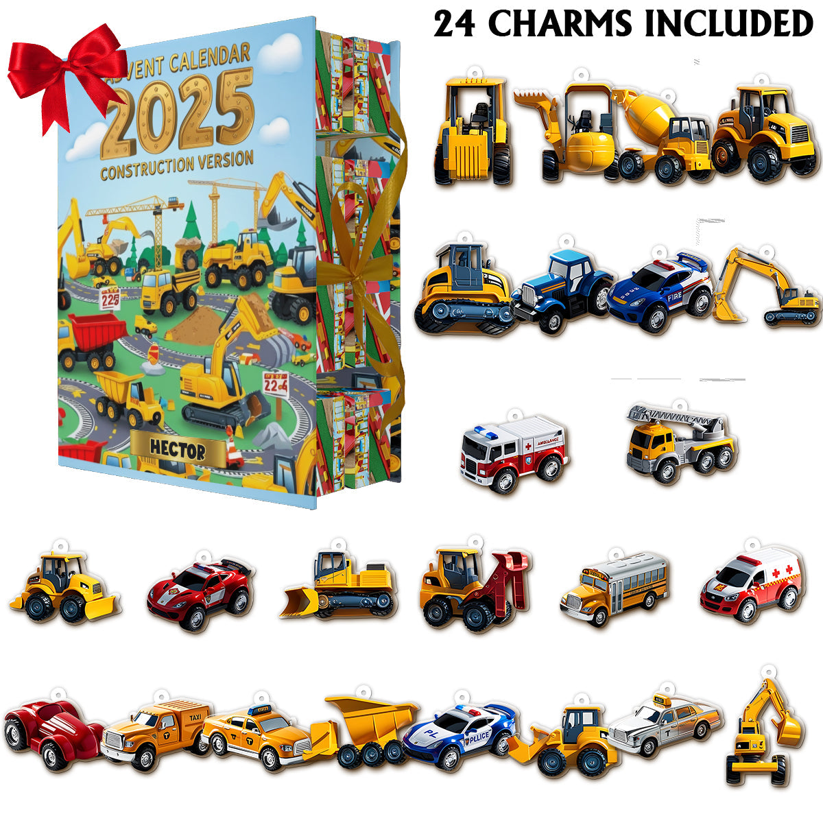 Construction Version - Personalized Kid Folded Advent Calendar With Ornaments