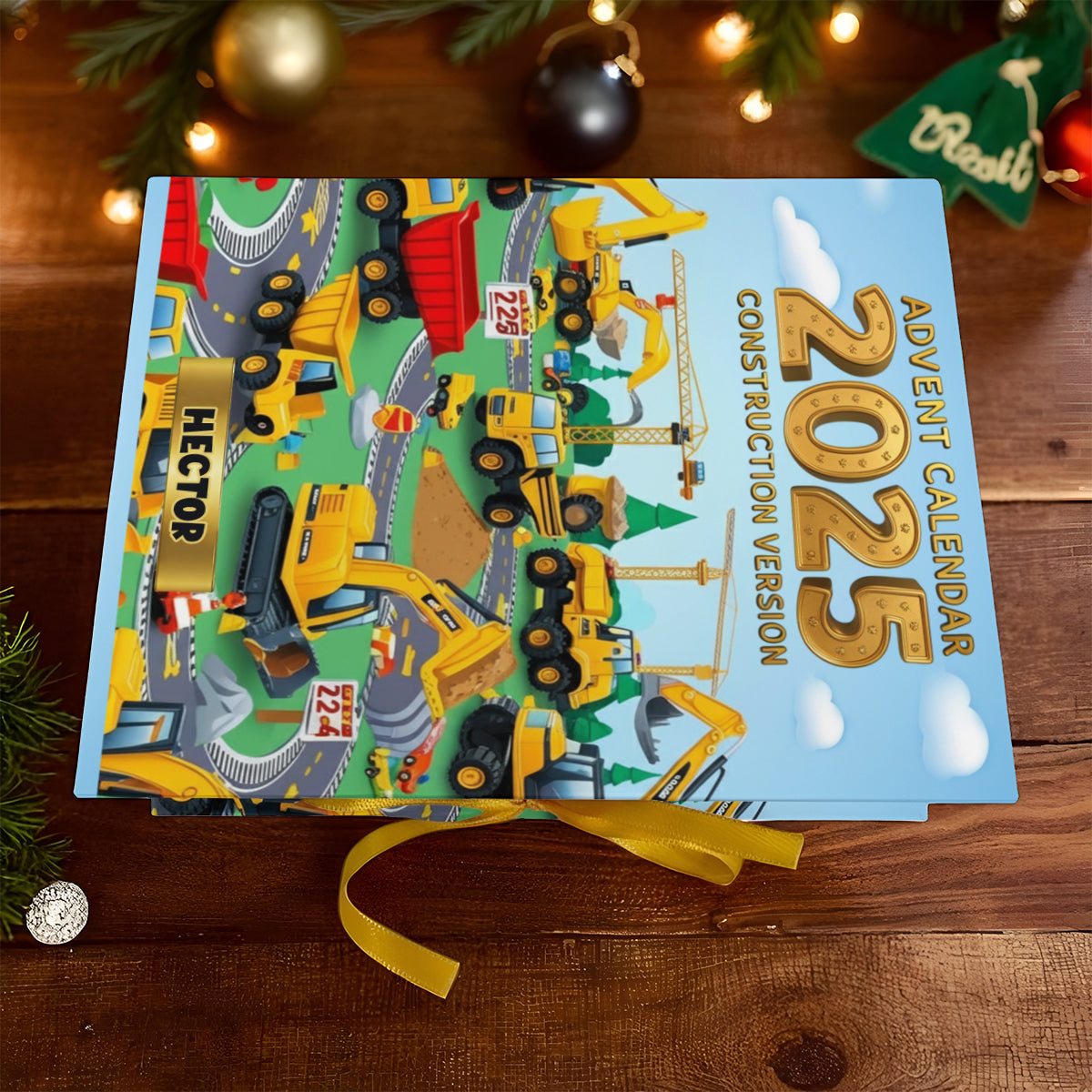 Construction Version - Personalized Kid Folded Advent Calendar With Ornaments