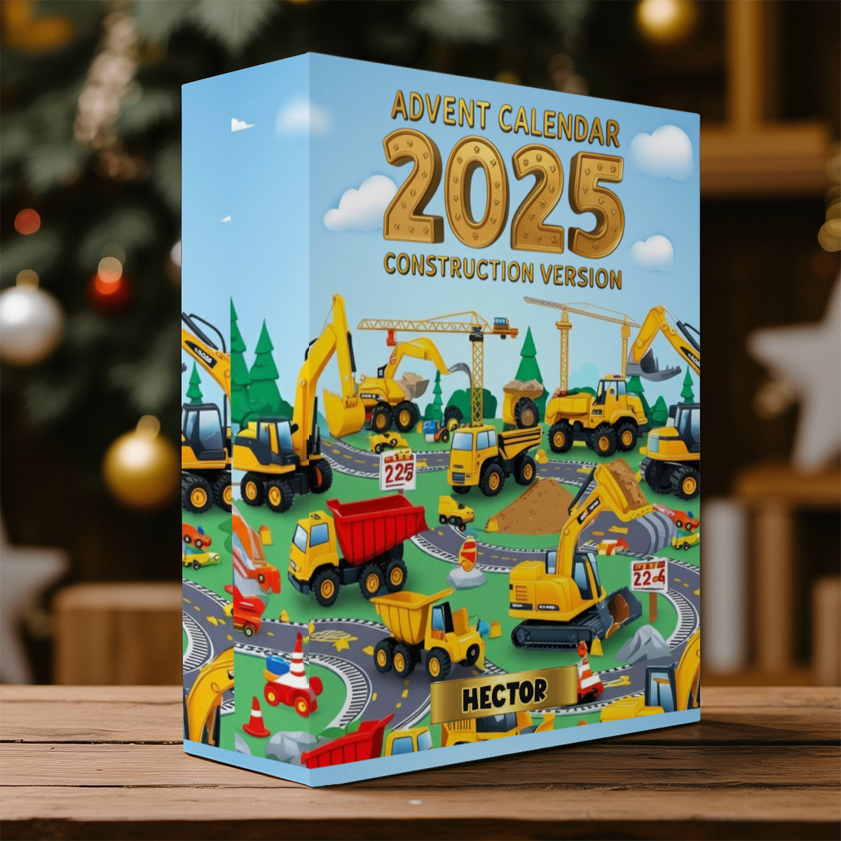 Construction Version - Personalized Kid Folded Advent Calendar With Ornaments