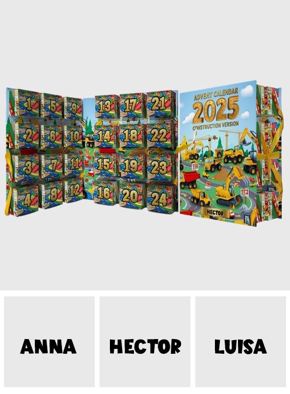 Construction Version - Personalized Kid Folded Advent Calendar With Ornaments