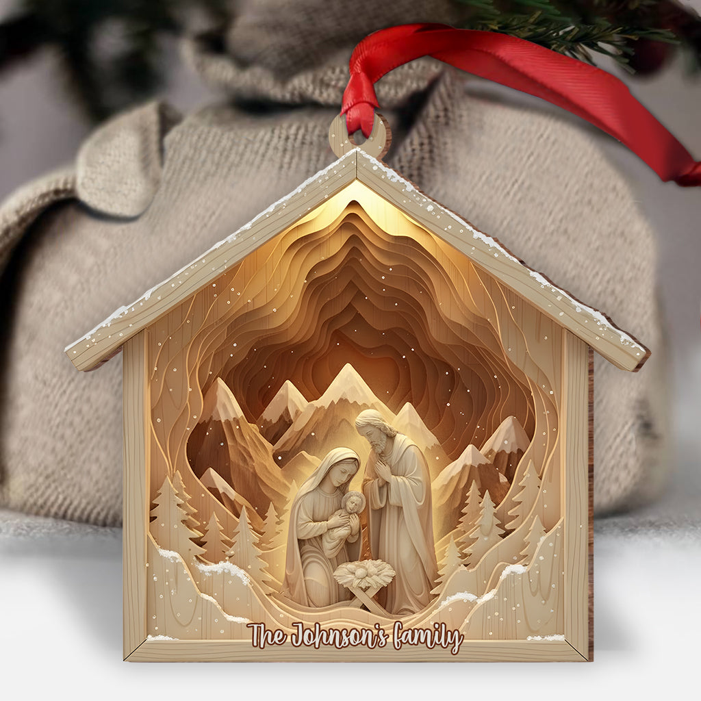 Nativity Scene Jesus - Personalized Christian 2 Layered Wooden Ornament