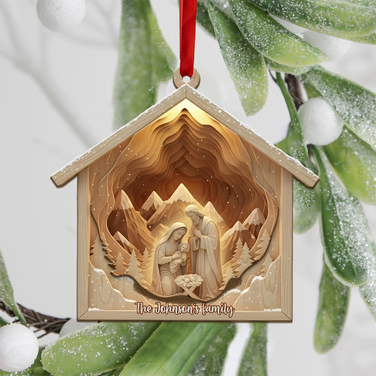 Nativity Scene Jesus - Personalized Christian 2 Layered Wooden Ornament
