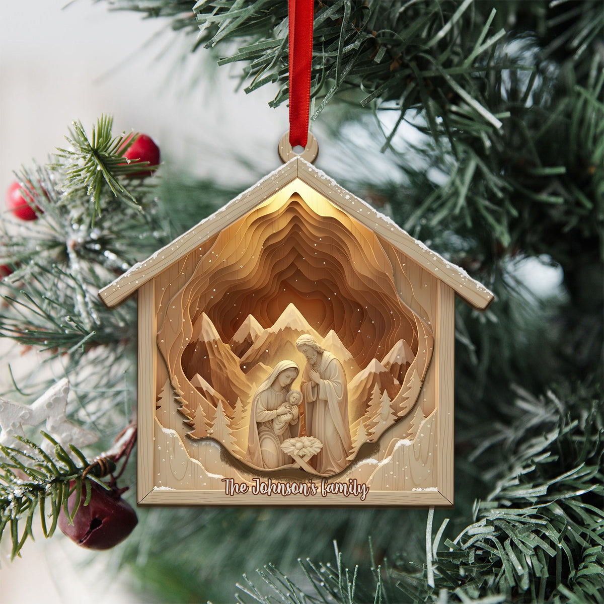 Nativity Scene Jesus - Personalized Christian 2 Layered Wooden Ornament