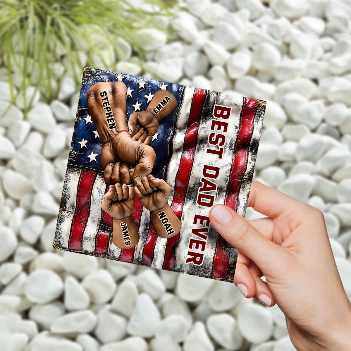 Best Dad Ever - Personalized Father Square Shaped Stone