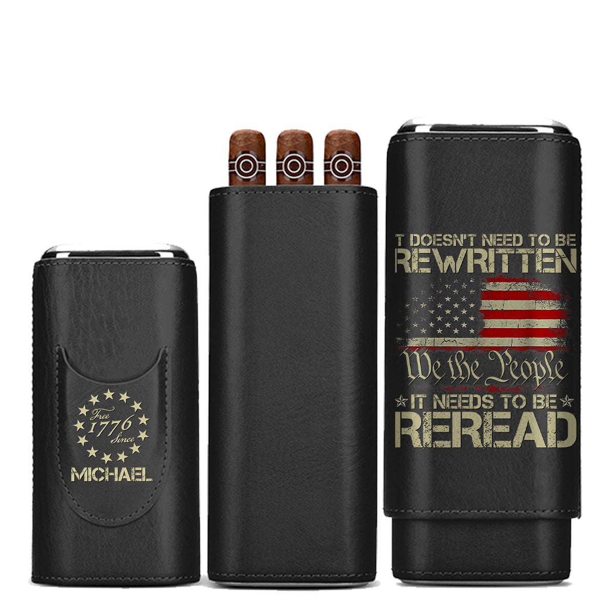 Nous le Peuple - Étui à cigares en cuir personnalisé pour la fête de l'Indépendance/le 4 juillet