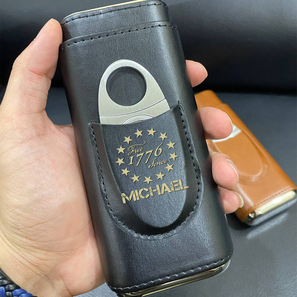 Nous le Peuple - Étui à cigares en cuir personnalisé pour la fête de l'Indépendance/le 4 juillet
