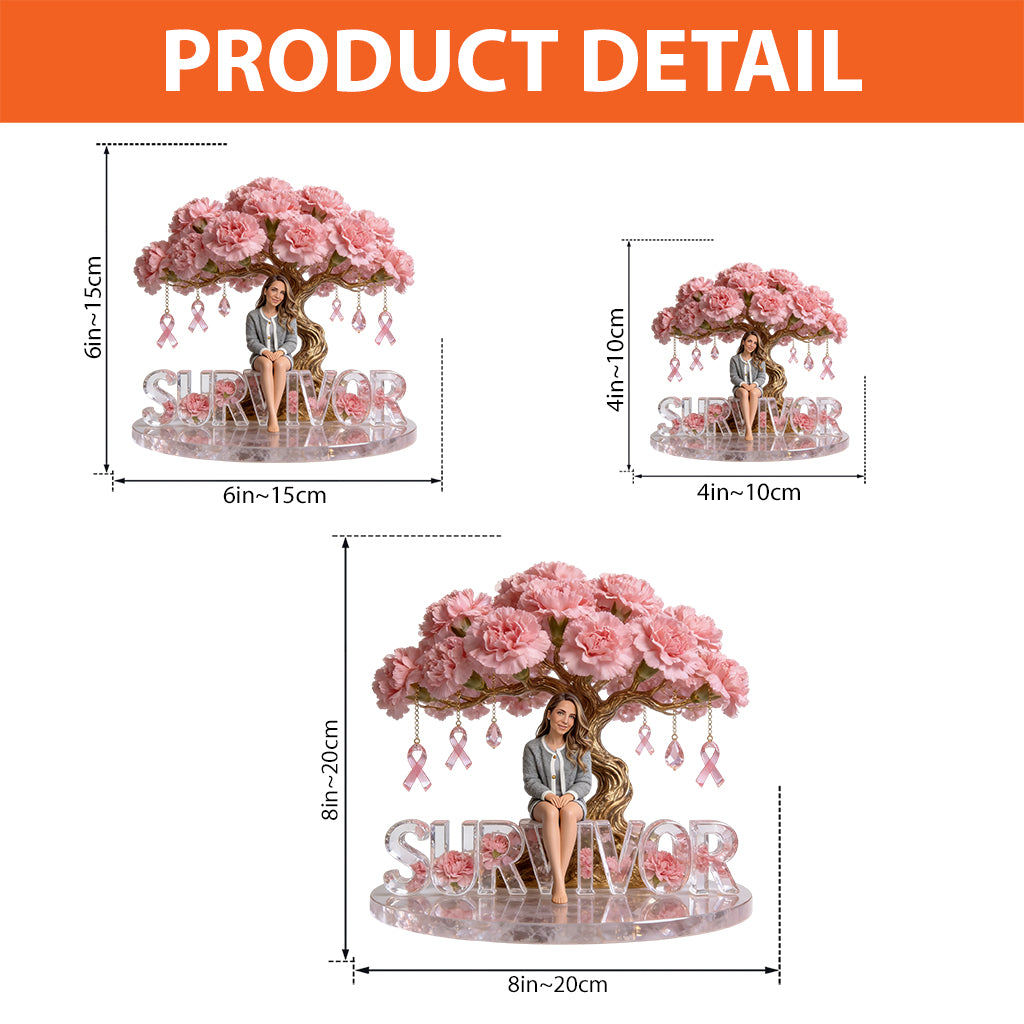 Plaque acrylique personnalisée avec photo et fleur - Sensibilisation au cancer du sein - Forme personnalisée