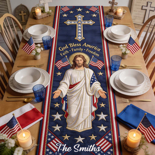 Dieu bénisse l'Amérique - Chemin de table chrétien personnalisé
