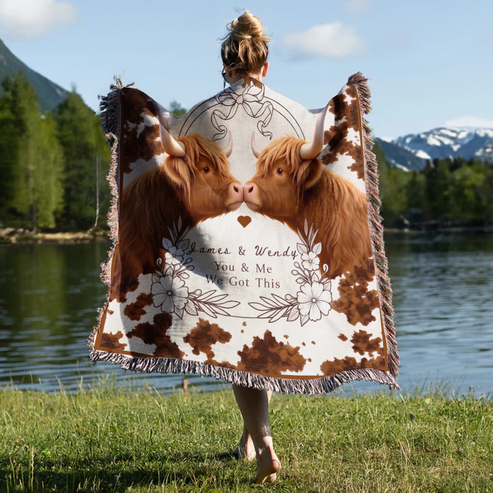 You & Me We Got This - Personalized Highland Cow Woven Blanket