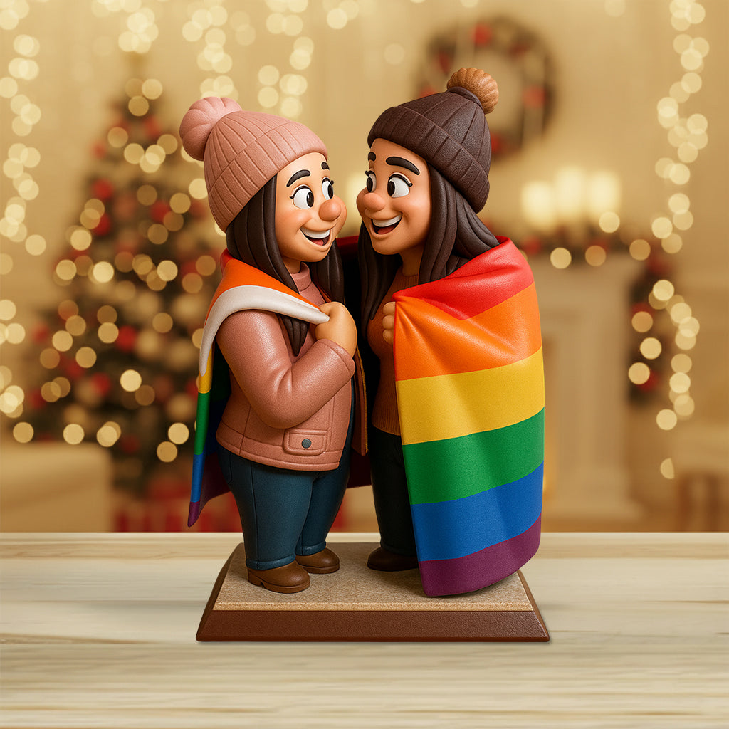 Love Is Love Couple Gift Cartoonish Exaggerated Mascot Style - Personalized LGBT Support Custom Shaped Acrylic Plaque
