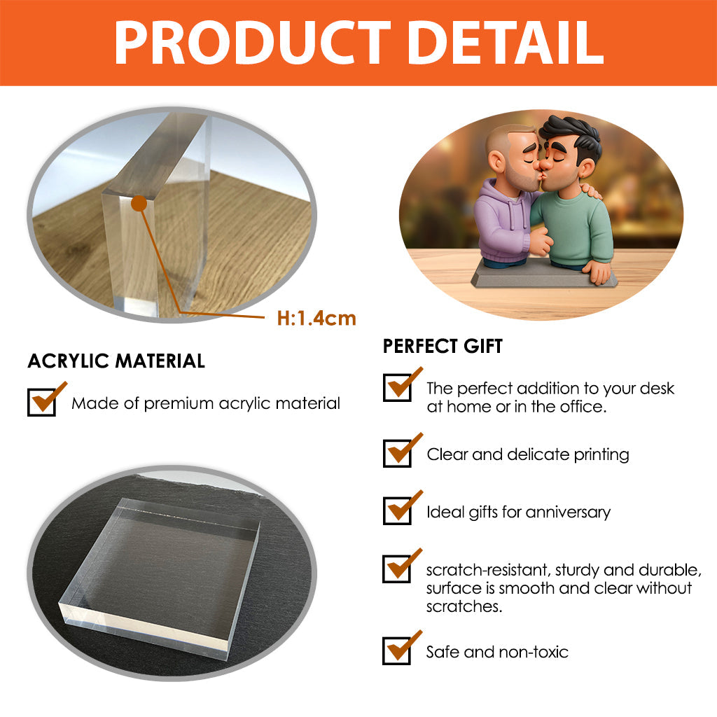 Love Is Love Couple Gift Cartoonish Exaggerated Mascot Style - Personalized LGBT Support Custom Shaped Acrylic Plaque