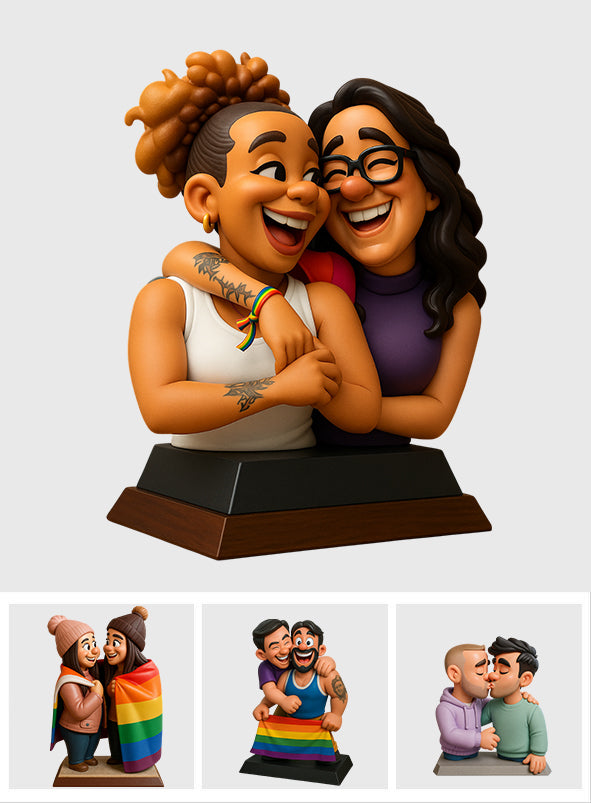 Love Is Love Couple Gift Cartoonish Exaggerated Mascot Style - Personalized LGBT Support Custom Shaped Acrylic Plaque