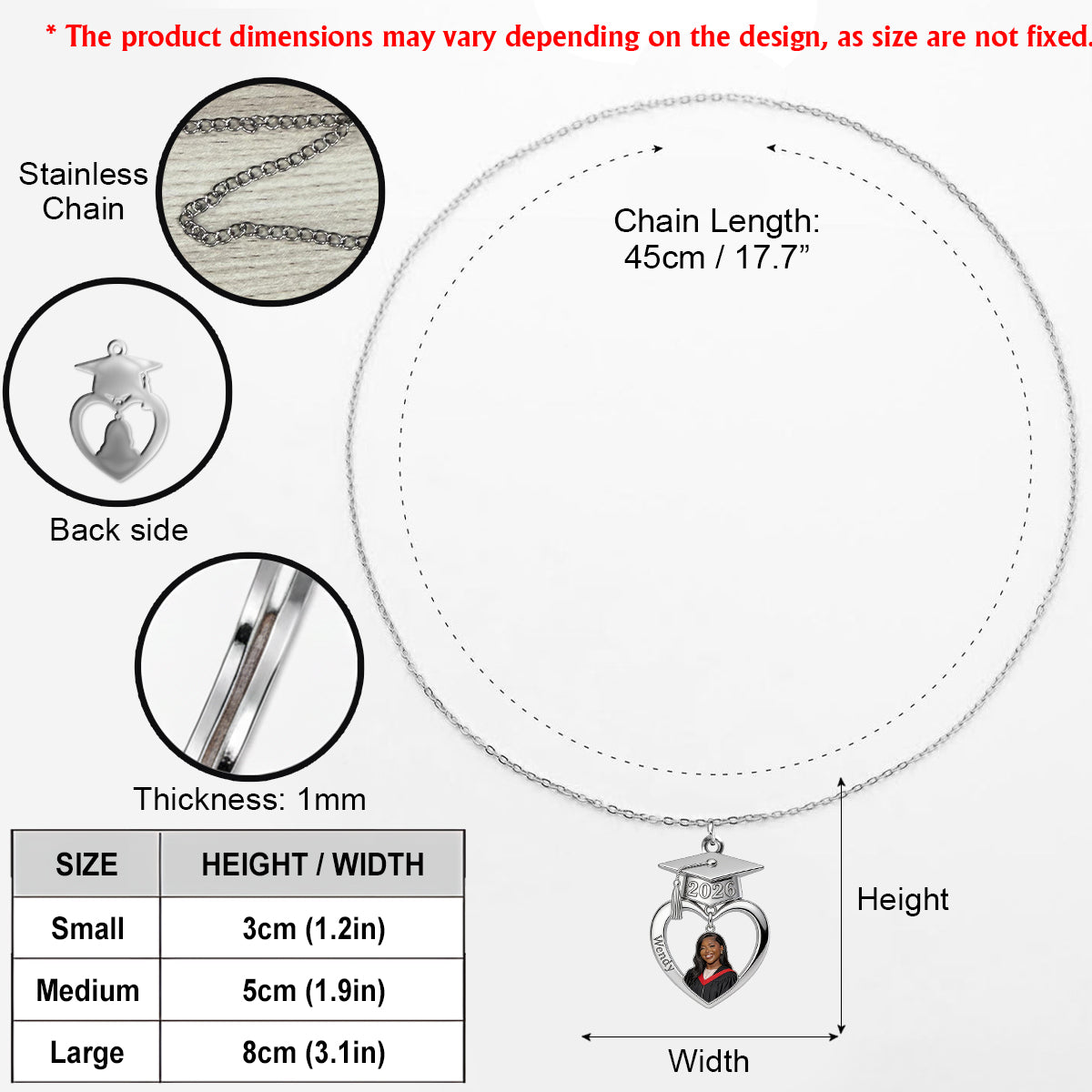 Graduation Class of 2026 - Personalized Graduation Shaped Metal Pendant Necklace