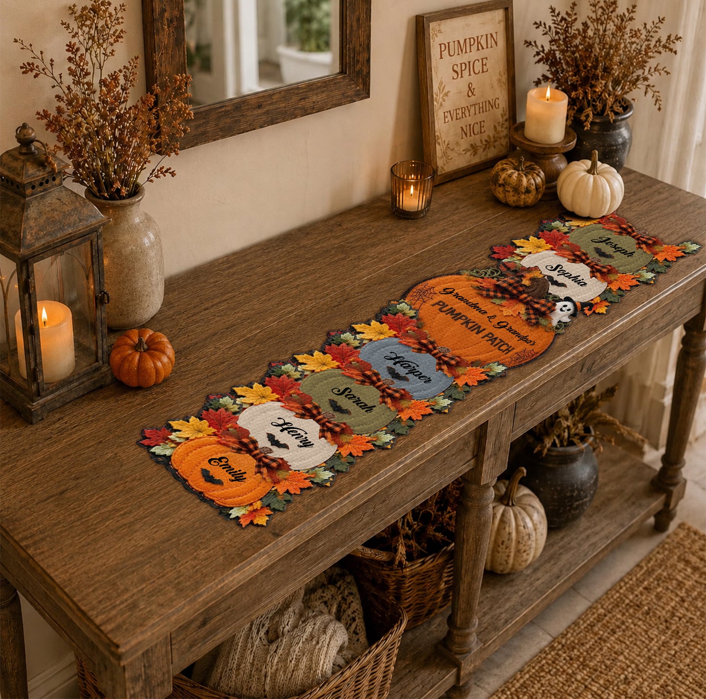 Grandma Grandpa's Pumpkin Patch - Personalized Grandma Custom Shape Table Runner