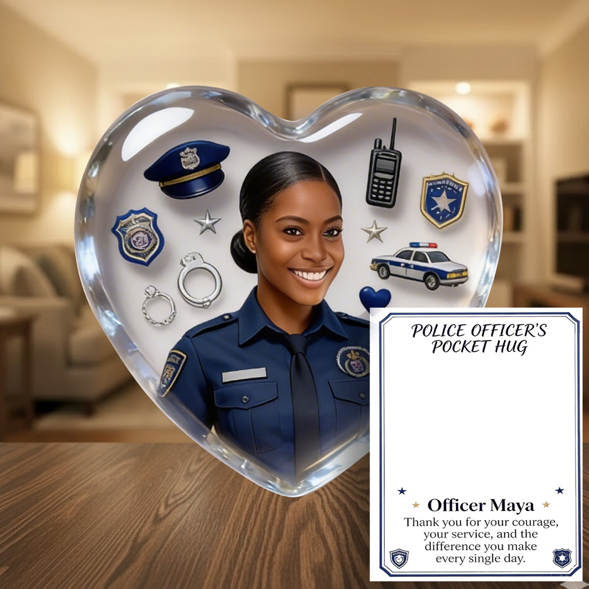 Gift For Police Officers, Custom From Any Photo - Personalized Police Officer Pocket Hug Card