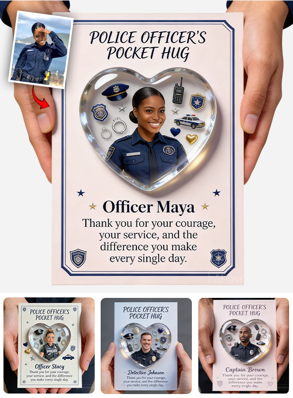 Gift For Police Officers, Custom From Any Photo - Personalized Police Officer Pocket Hug Card