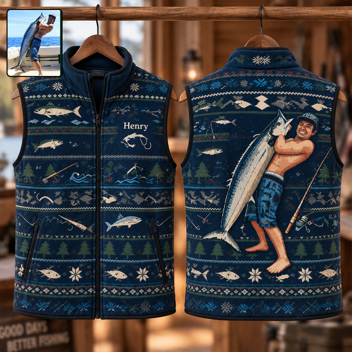 Gone Fishing - Personalized Fishing Flannel Fleece Vest