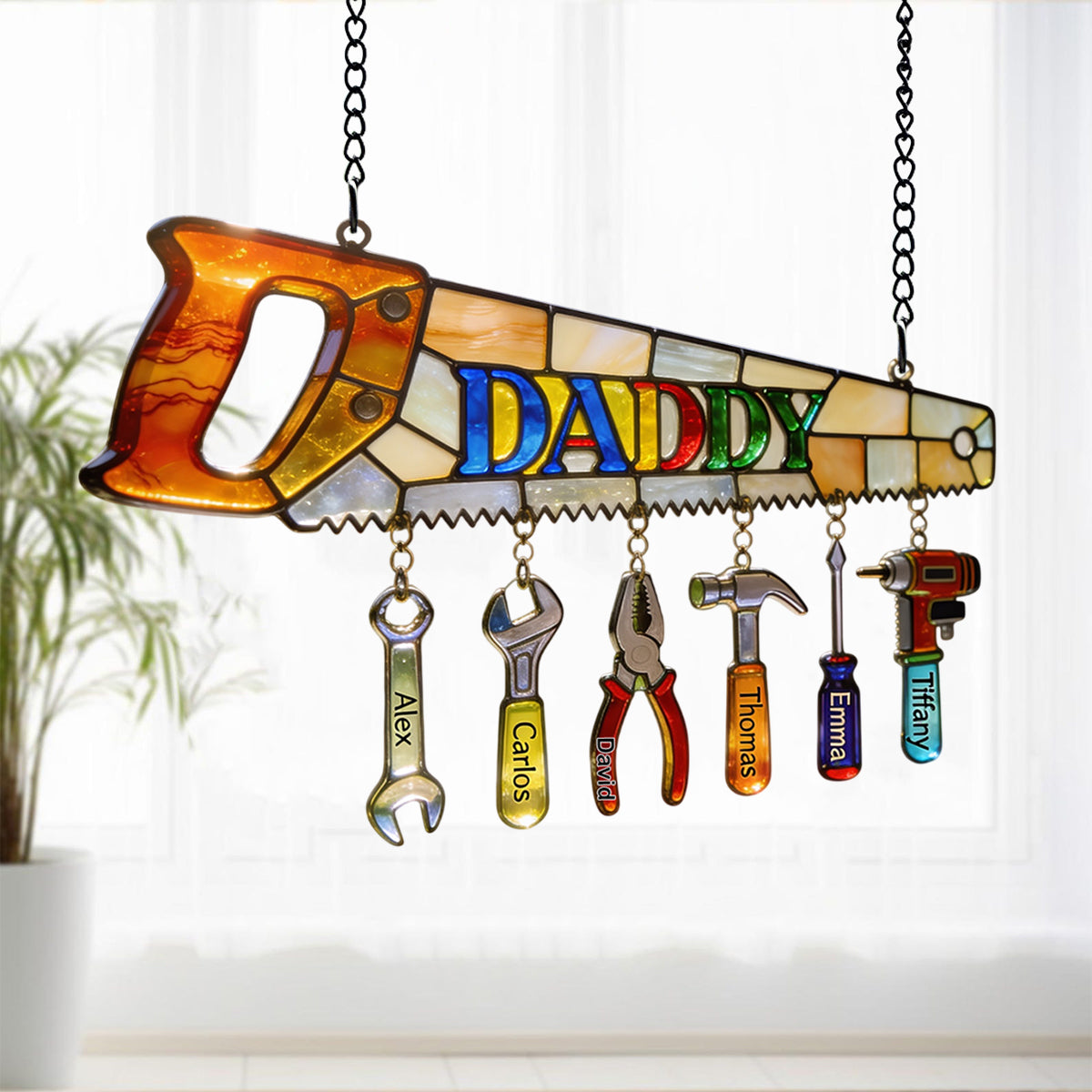 Bester Papa aller Zeiten - Personalisierter Fensterhängender Sonnenfänger mit individuellen Charms