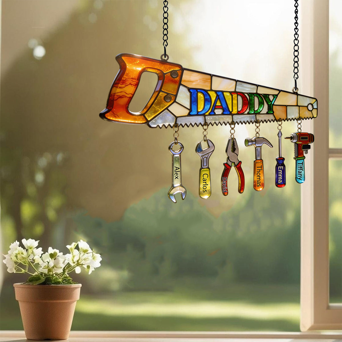 Bester Papa aller Zeiten - Personalisierter Fensterhängender Sonnenfänger mit individuellen Charms